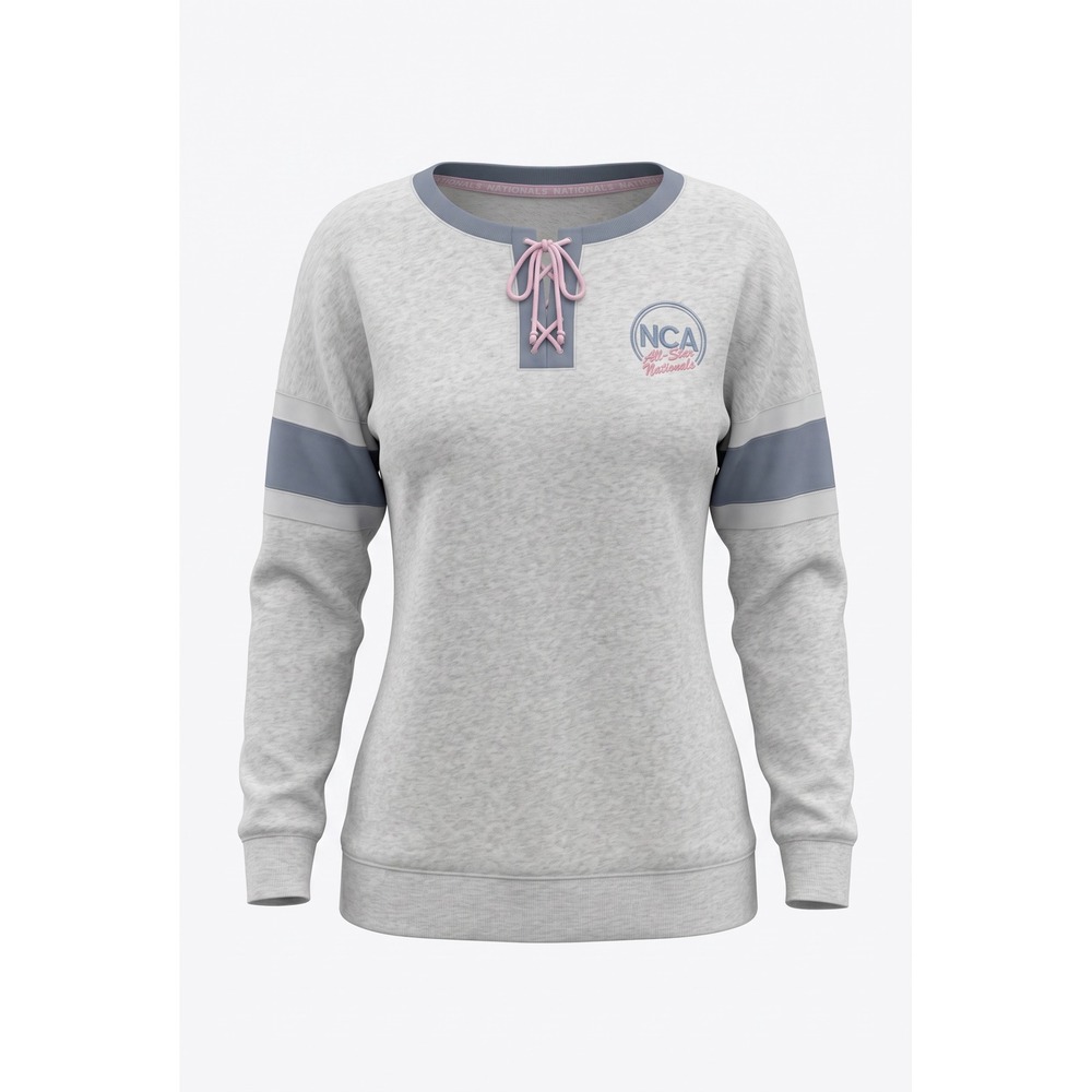 Varsity Spirit NCA All-Star Nationals Lace Up Sweatshirt Grey Blue Pink Womens